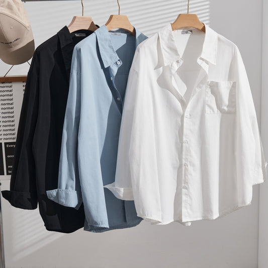 Plus Size Cotton Casual Shirt Loose Slimming Thin Long Sleeve