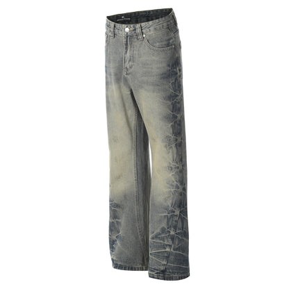 Vintage Washed Loose Fit Flared Jeans – Retro Street Style for Men