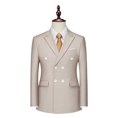 Men's Business Casual Double-breasted Suit Jacket Fashion Solid Color Coat