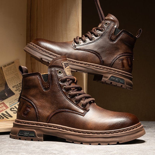 Men’s Retro British PU Leather Martin Ankle Boots