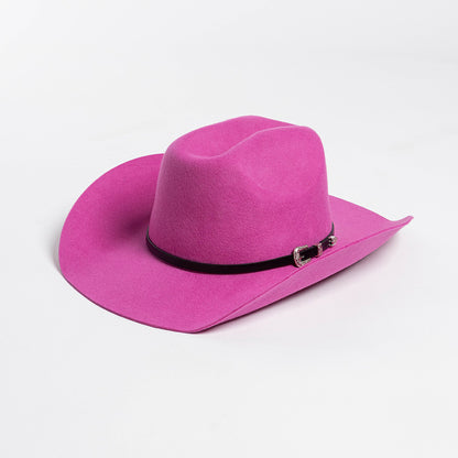 Belt Buckle Wide Brim Curling Wool Cowboy Hat