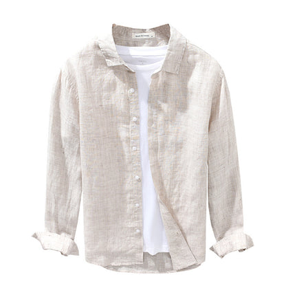 Men’s Linen Breathable Loose Shirt – Solid Color Casual Summer Top