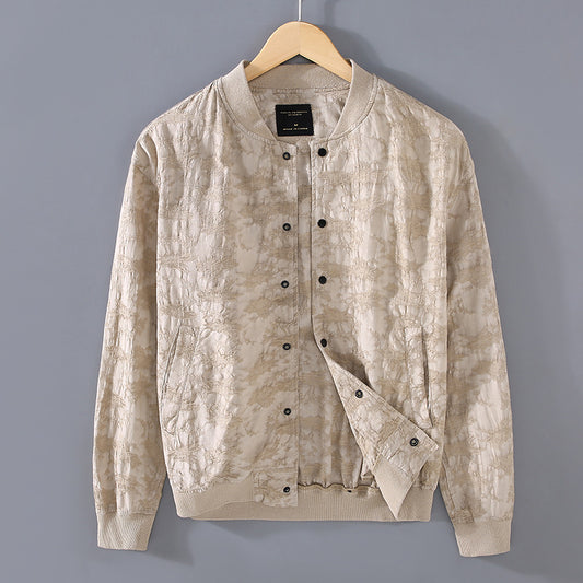 Spring And Summer New Men's Youth Linen Cotton Yarn-dyed Jacquard Casual Jacket