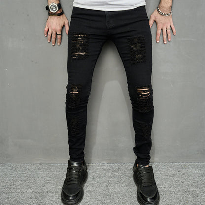 Men’s Ripped Slim-Fit Denim Jeans – Street Style with Bold Personality