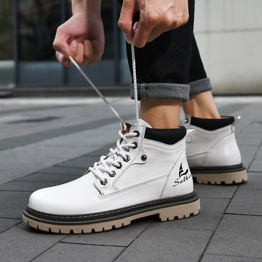 Men’s British-Style PU Leather Mid-Top Worker Boots