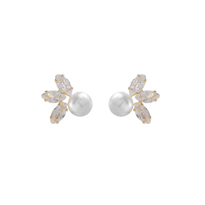 925 High-grade Three-petal Zircon Leaf Earrings