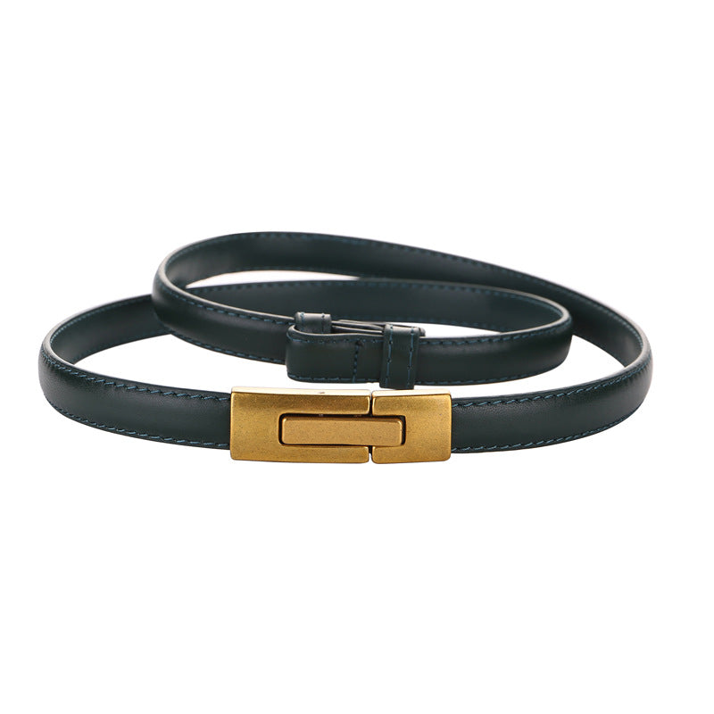 Women's Leather Thin Belt First Layer Cow Leather Button