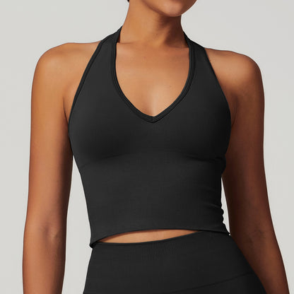 Women's Halter Cropped Top Beauty Back Yoga Bra Seamless Fitness Sports Vest