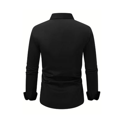 Men’s Solid-Color Long-Sleeve Button-Down Shirt – Business & Vacation Style