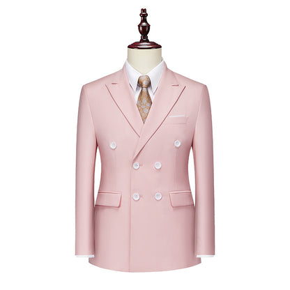 Men's Business Casual Double-breasted Suit Jacket Fashion Solid Color Coat