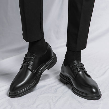 Men’s Glossy Pointed Business Leather Shoes – Sleek British Formal Style