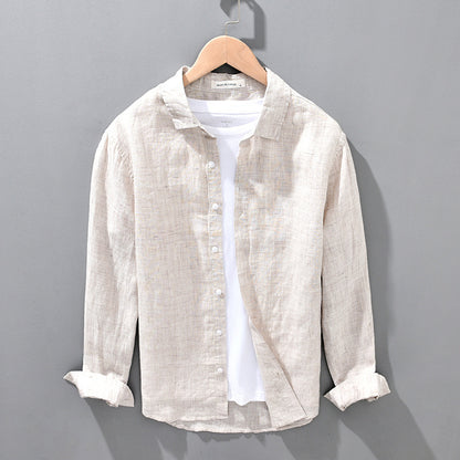 Men’s Linen Breathable Loose Shirt – Solid Color Casual Summer Top