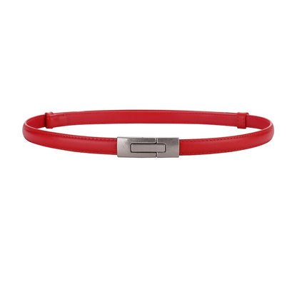Women's Leather Thin Belt First Layer Cow Leather Button