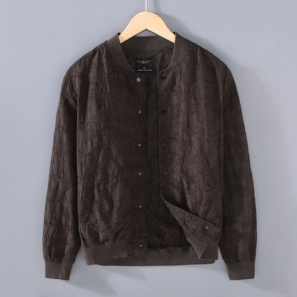 Spring And Summer New Men's Youth Linen Cotton Yarn-dyed Jacquard Casual Jacket