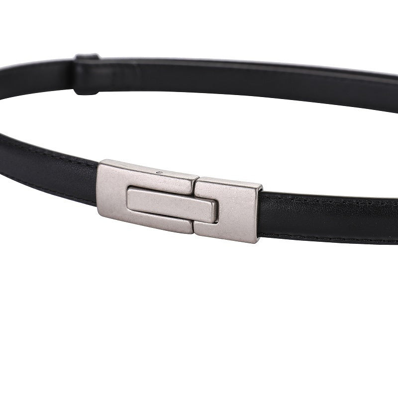 Women's Leather Thin Belt First Layer Cow Leather Button