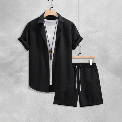 Men’s Loose Casual Two-Piece Set – Short-Sleeve Shirt & Shorts for Effortless Summer Style