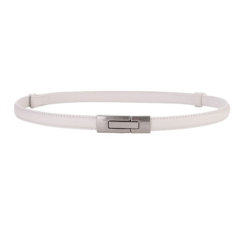 Women's Leather Thin Belt First Layer Cow Leather Button
