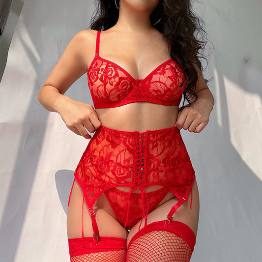 Lace Cutout Bandage Small Breast Size Exaggerating Bra Uniform Temptation Red Suit