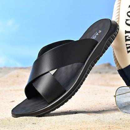Men’s Casual Soft Leather Slippers – Soft-Bottom Non-Slip Comfort