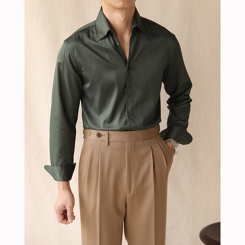 Men’s One-Piece Collar Long-Sleeve Shirt – Elegant Roll Neck Design