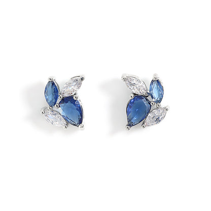 Blue Leaf Zircon Women's Niche Design Earrings
