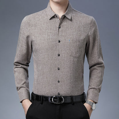 Men’s Linen-Like Casual Long-Sleeve Shirt – Lightweight Spring Style