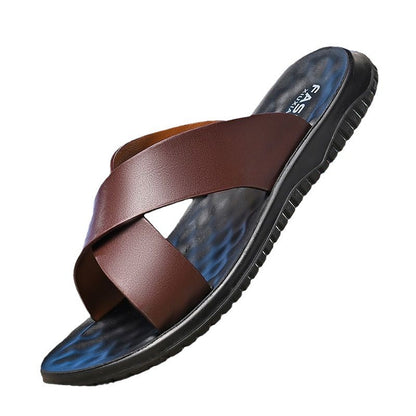 Men’s Casual Soft Leather Slippers – Soft-Bottom Non-Slip Comfort