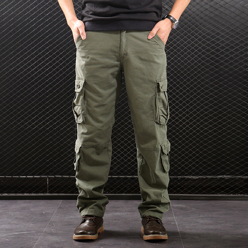 Middle-Aged Men’s Straight-Leg Multi-Pocket Cargo Trousers – Classic Utility Comfort
