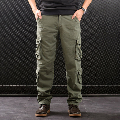 Middle-Aged Men’s Straight-Leg Multi-Pocket Cargo Trousers – Classic Utility Comfort