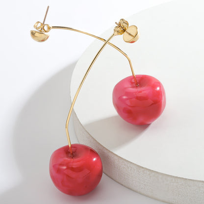 INS Style Red Simulation Cherry Fruit Shape Ear Studs