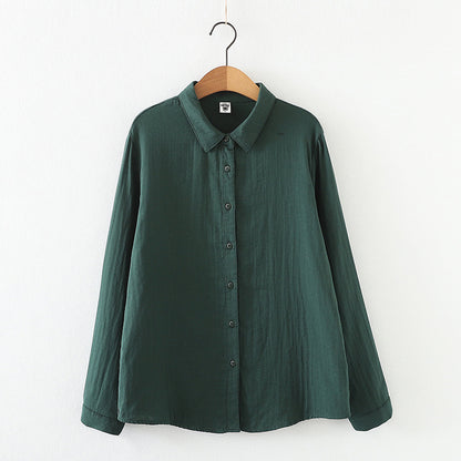 Double-layer Cotton Yarn Pure Color Skin-friendly Long-sleeved Shirt