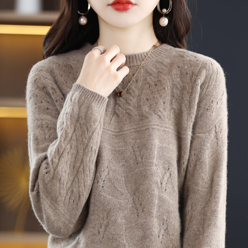 Women's Heavy Industry Jacquard Round Neck Pure Wool Sweater