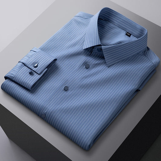 Bamboo Fiber Seamless Light Luxury Men's Striped Long Sleeve Shirt