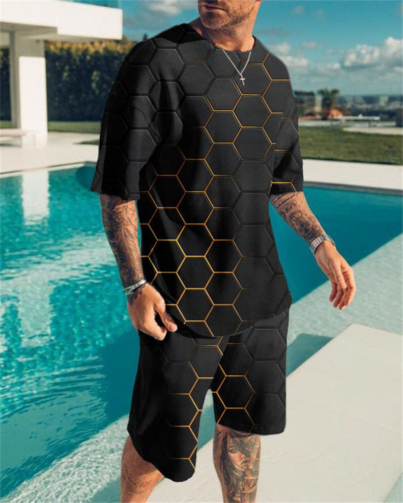 3D Digital Printed T-shirt Men's T-shirt Casual Suit