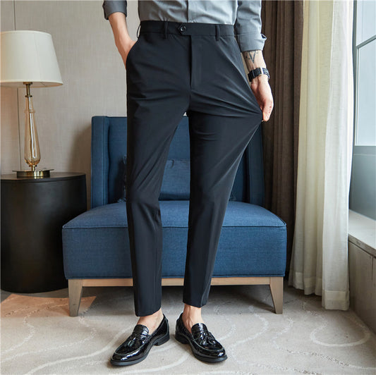 Men's Ice Silk Nylon Business Casual Pants – Ultra-Stretch & Fine Grain Elegance