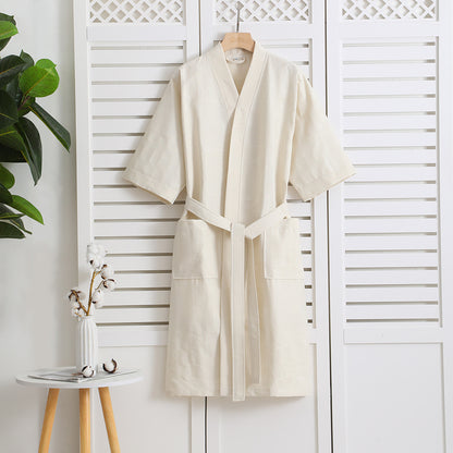 Cotton Single-layer Yarn Bathrobe Spring Summer Cropped Sleeves Mid-length Bathrobe