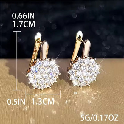 Copper Inlaid Zircon Ear Clip French Exquisite Flower Women's Earrings