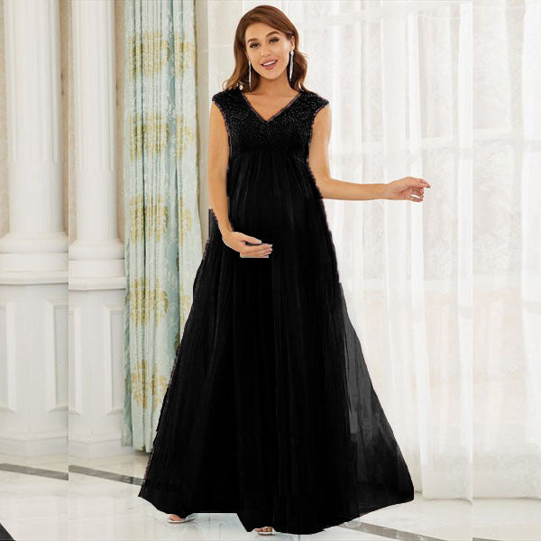 Maternity Dress Lace With Chiffon Long Dress For Pregant Women Sleeveless