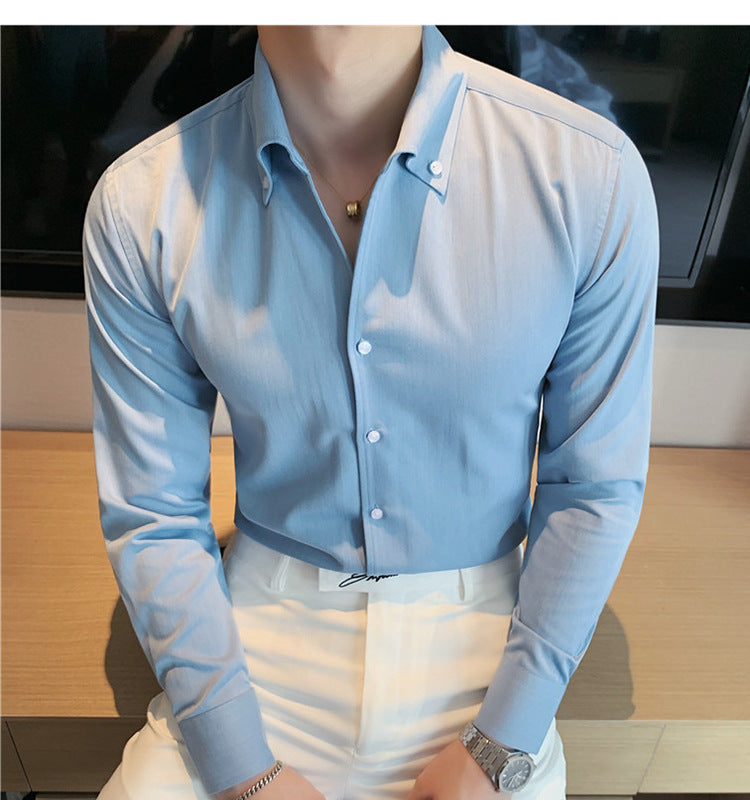 Men’s V-Neck Long-Sleeve Business Shirt – Modern Professional Style