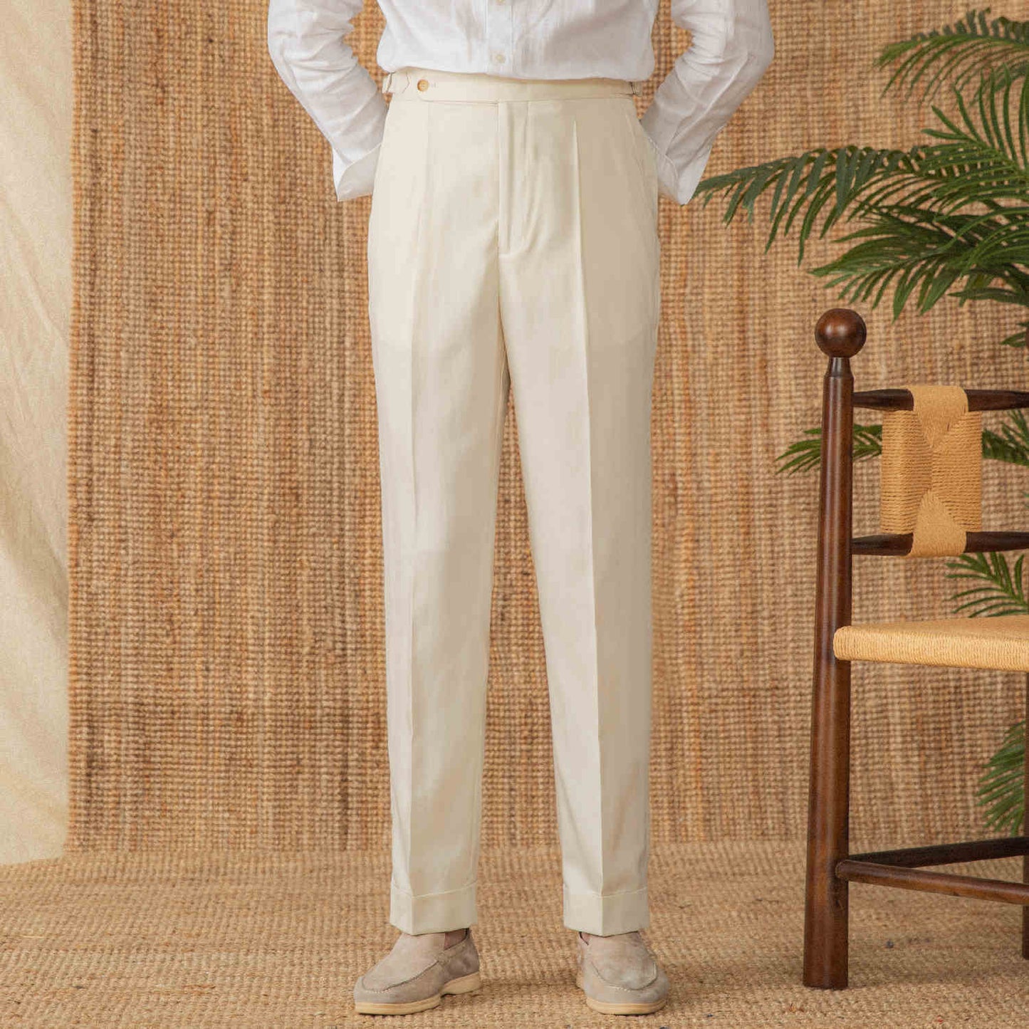 Men’s Naples High-Waist Straight Leg Pants – Minimalist Cotton Trousers for Everyday Style