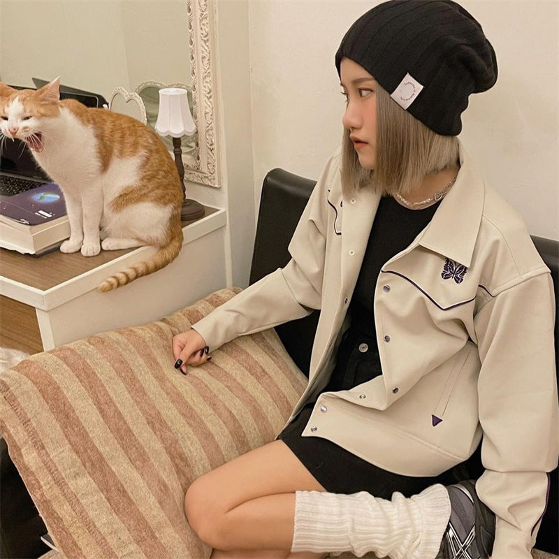 Butterfly Embroidery Casual Style Jacket Short Suit Coat