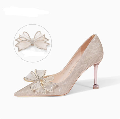 Sequined Champagne Crystal Shoes Pointed Stiletto Heel High Heels