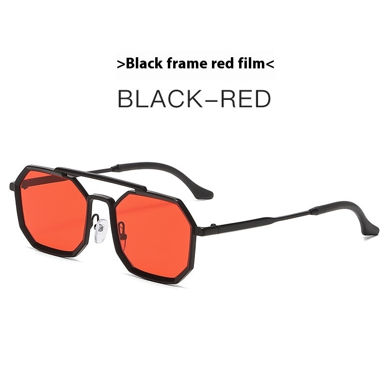 Steampunk Double Beam Sunglasses European And American unisex Metal Polygon Large Frame