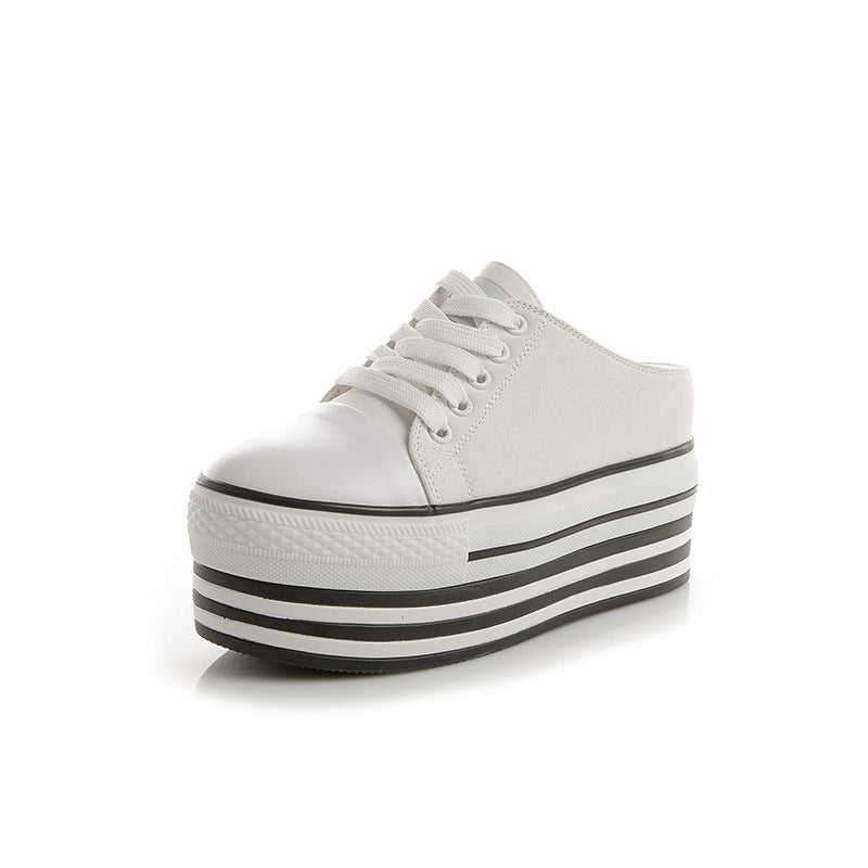 Women's Slippers Round Toe Lace-up Platform Shoes