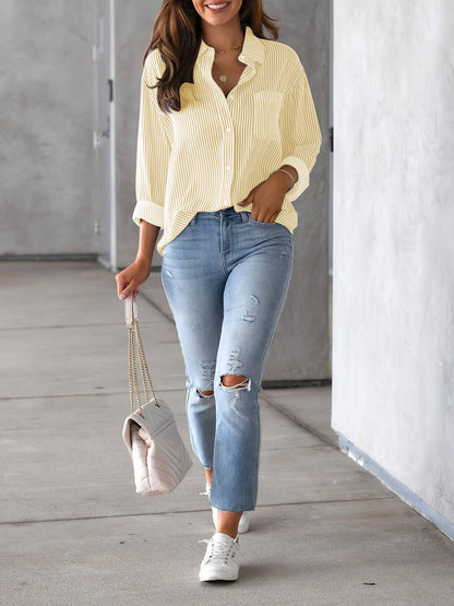 Women's Top Loose Business Casual Long Sleeved Shirt With Pockets