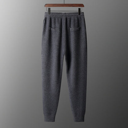 Wool Cardigan Men's Stand Collar Zipper Knitted Sweater Coat Warm And Loose Cashmere Pants Men