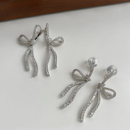 French Style Full Zirconium Bow Ear Clip Without Pierced Mosquito Coil