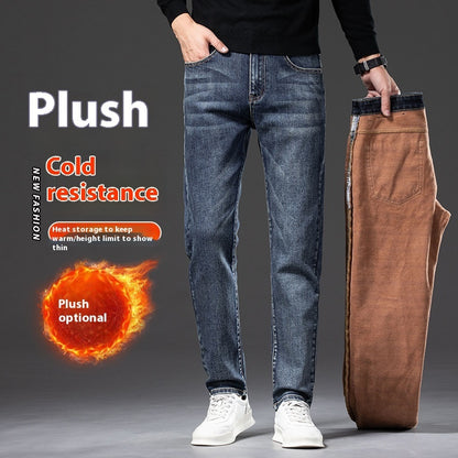 Men’s Fleece-Lined Slim Straight Jeans – Warm & Stylish Winter Essential