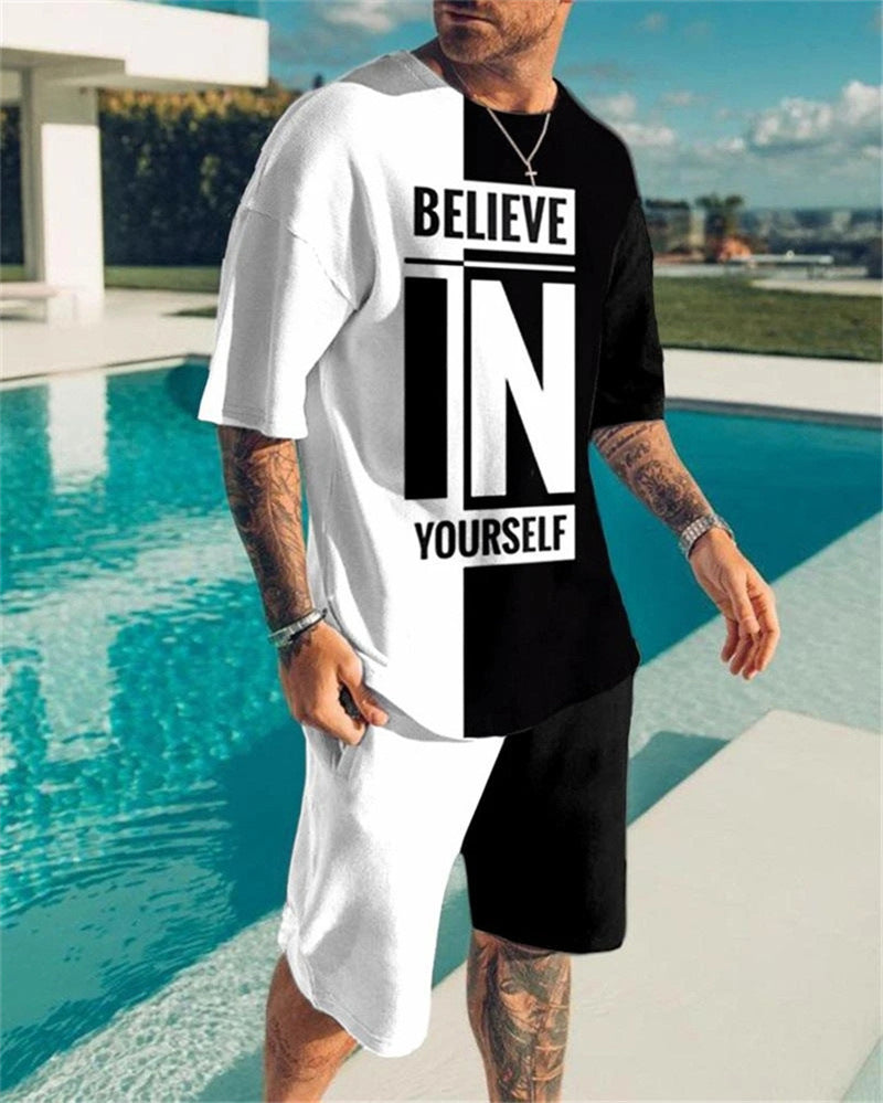 3D Digital Printed T-shirt Men's T-shirt Casual Suit