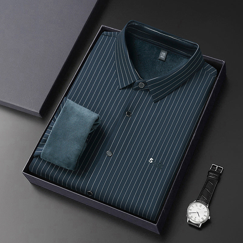 Men’s High-Grade Striped Long-Sleeve Shirt – Spring & Autumn Business Casual